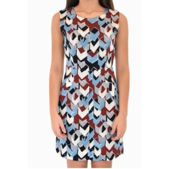 Diane Von Furstenburg Dress 6 Stretch Silk Blue Maroon Pockets Sleeveless Summer - Picture 1 of 11